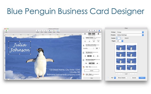 Blue Penguin Business Card Designer 3 Free For Mac